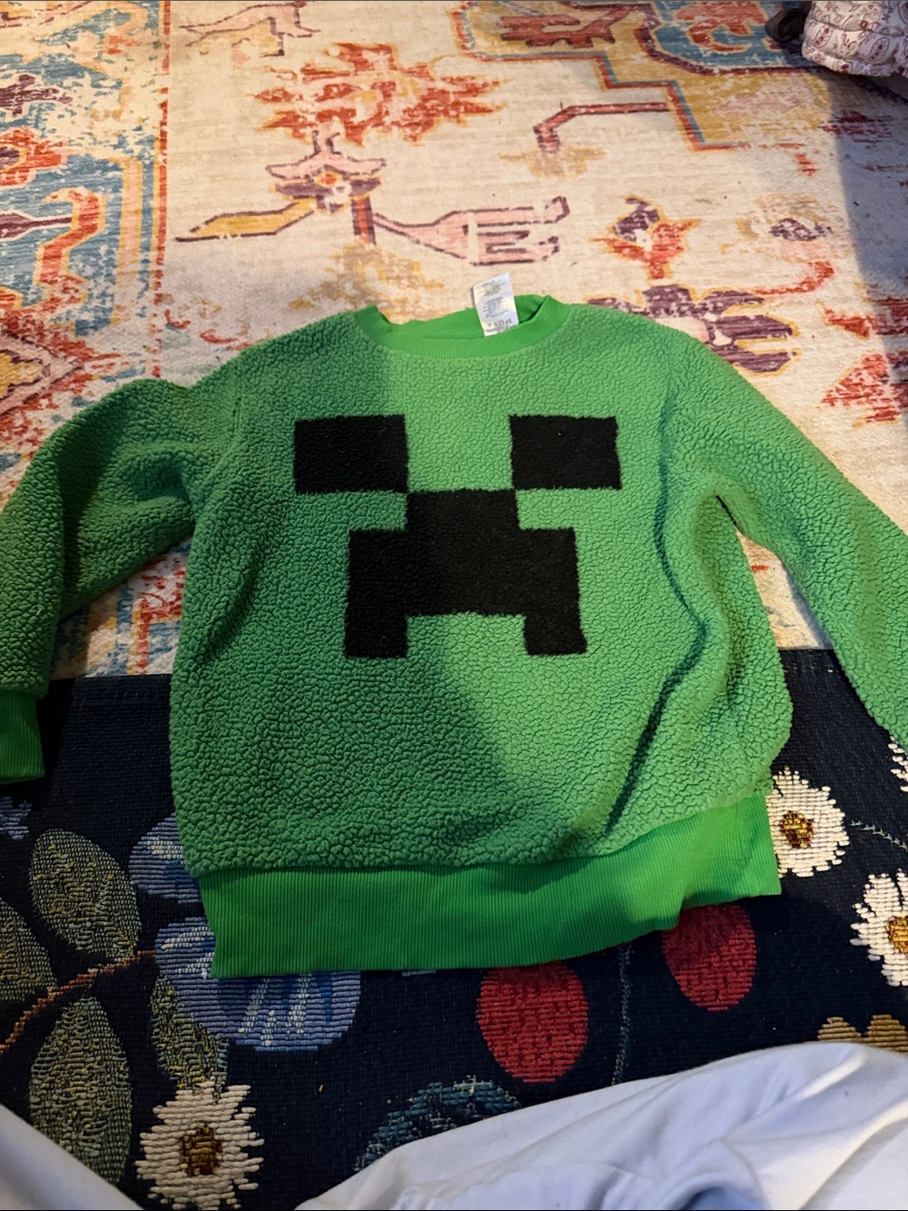 Kids Green Fleece Sweatshirt with Black Creeper Face